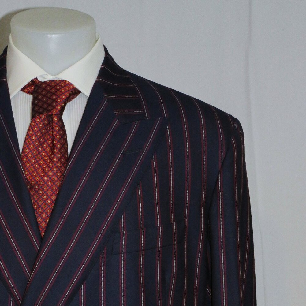 Domenico Spano Bespoke Blue Striped Regatta Double Breasted Suit 48L
